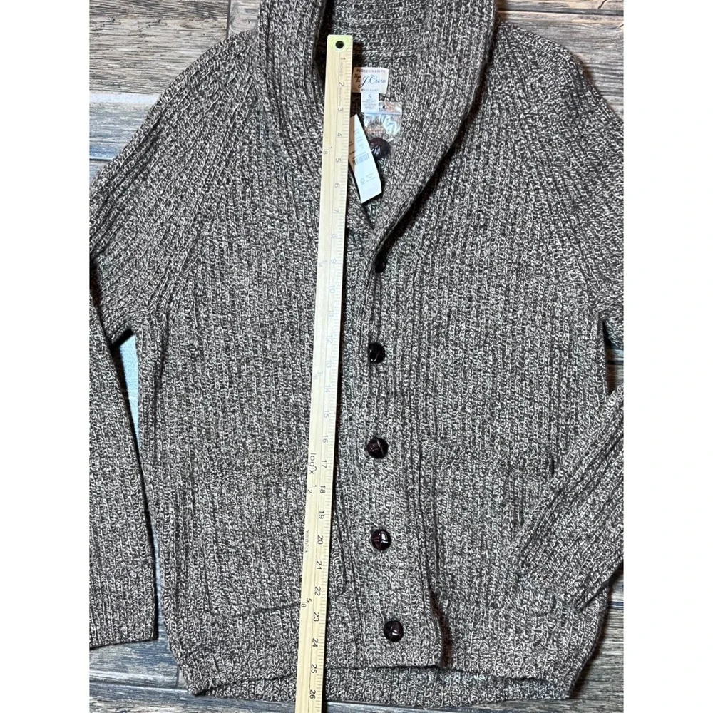 NWT J Crew Rugged Merino Brown Wool Blend Shawl Cardigan Sweater Mens Size Small